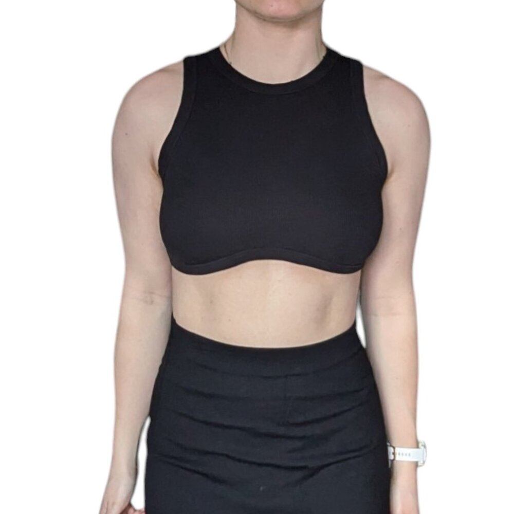 White Fox Boutique Little Ribbed Black Cropped Tank Top Women Size Small